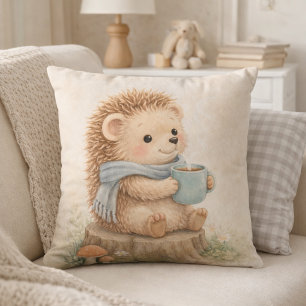 Schattig Bos Egeltje met Mok Neutrale Kinderkamer Kussen