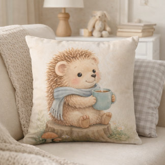 Schattig Bos Egeltje met Mok Neutrale Kinderkamer Kussen