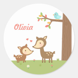 Schattig Bos Hert Moeder en Kind Voor Kinderen Ronde Sticker