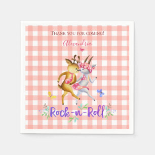 Schattig bos hert Rock-n-Roll 1e verjaardag Roze Servet