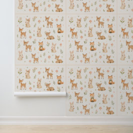 Schattig bos: Herten, Konijn en Vos Nursey ontwerp Behang