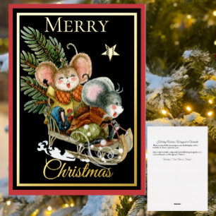 Schattig bos sprookjesboek sleeën muizen Kerstmis Folie Feestdagenkaart