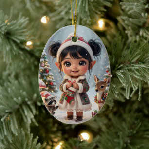 Schattig Bosland Chibi Meisje Persoonlijke Kerstmi Keramisch Ornament