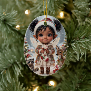 Schattig Bosland Chibi Meisje Persoonlijke Kerstmi Keramisch Ornament