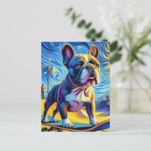 Schattig Boston Terrier Skateboarden Briefkaart (Staand voorkant)