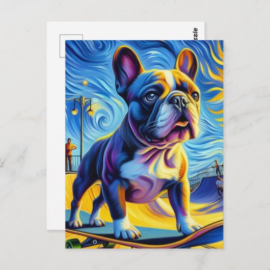 Schattig Boston Terrier Skateboarden Briefkaart (Voorkant / Achterkant)