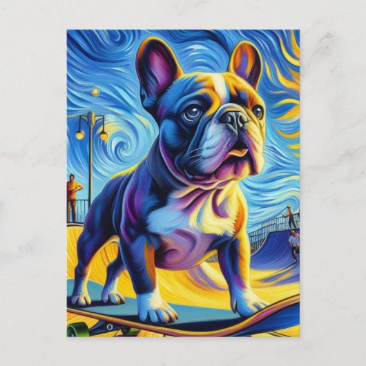 Schattig Boston Terrier Skateboarden Briefkaart (Voorkant)