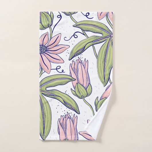 Schattig botanisch patroon Roze en groen Bad Handdoek (Handdoek)