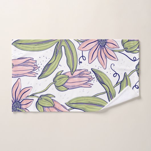 Schattig botanisch patroon Roze en groen Bad Handdoek (Handdoek)