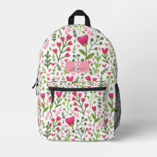 Schattig botanisch persoonlijk roze bloemenhart bedrukte rugzak