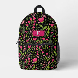 Schattig botanisch persoonlijk roze bloemhart bedrukte rugzak
