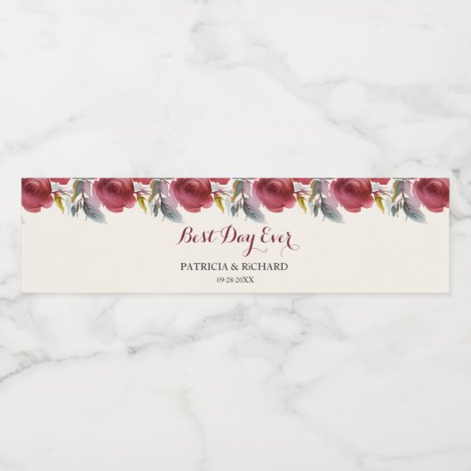 Schattig Bourgondië Marsala Bloemige Waterverf Tro Waterfles Etiket (Enkel label)