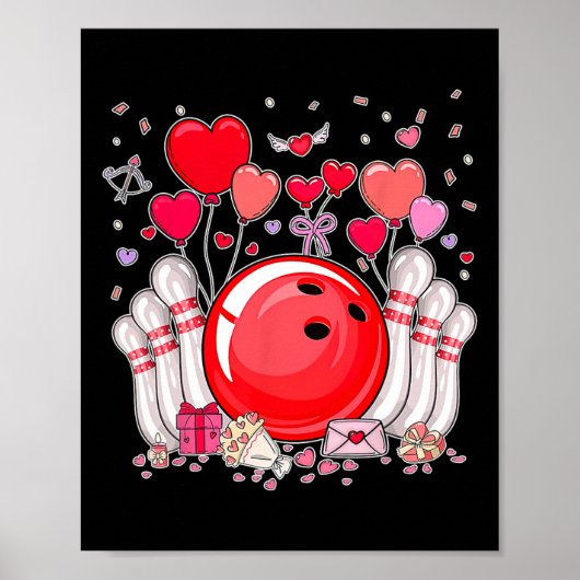 Schattig Bowling Ll Valentijnshart Liefhebber Spel Poster (Voorkant)
