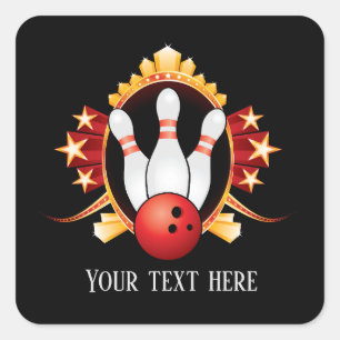 schattig bowling sport tekst toevoegen vierkante sticker