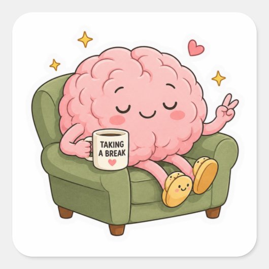 Schattig brein neemt pauze leuk sticker (Voorkant)