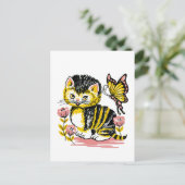 Schattig Briefkaart van Kitten en Butterfly (Staand voorkant)