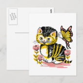 Schattig Briefkaart van Kitten en Butterfly (Voorkant / Achterkant)