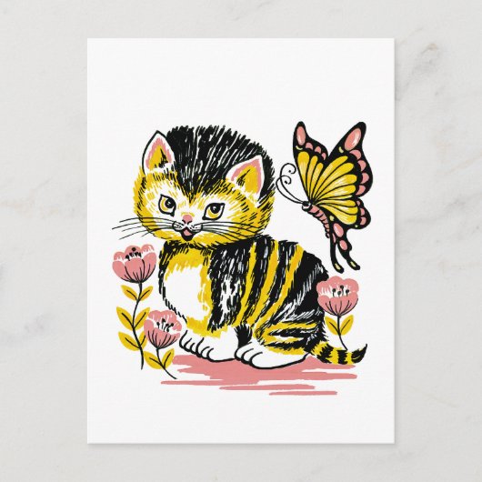 Schattig Briefkaart van Kitten en Butterfly (Voorkant)