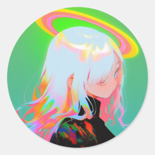 Schattig Bright Neon Halo Anime Meisje Ronde Sticker