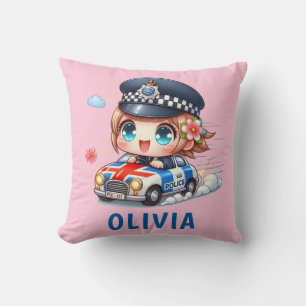 Schattig Brits politie meisje rijdt in politieauto Kussen