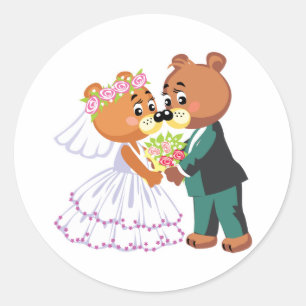 schattig bruid en bruidegom teddyberen ontwerp tro ronde sticker