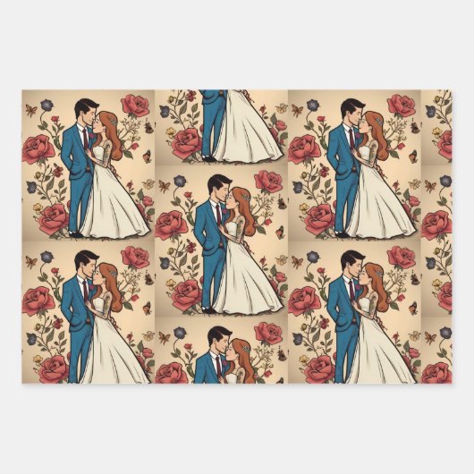 Schattig bruidspaar in de liefde inpakpapier vel (Voorkant 3)