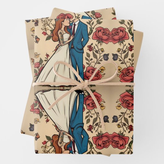 Schattig bruidspaar in de liefde inpakpapier vel (In situ)