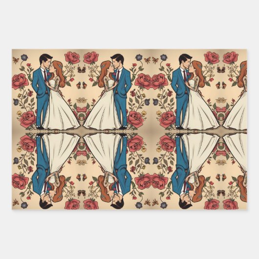 Schattig bruidspaar in de liefde inpakpapier vel (Voorkant)