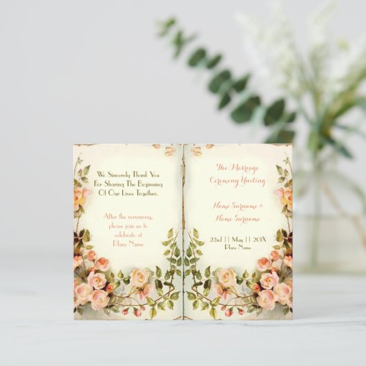 schattig bruiloft programma, rozen (Staand voorkant)