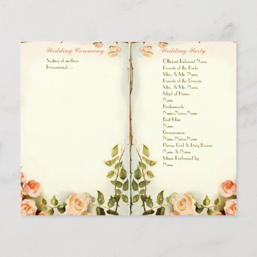 schattig bruiloft programma, rozen (Achterkant)