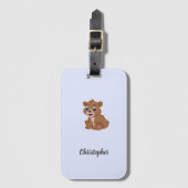 Schattig bruin beer blauw bagagelabel (Voorkant (verticaal))