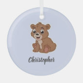 Schattig bruin beer blauw glas ornament (Voorkant)