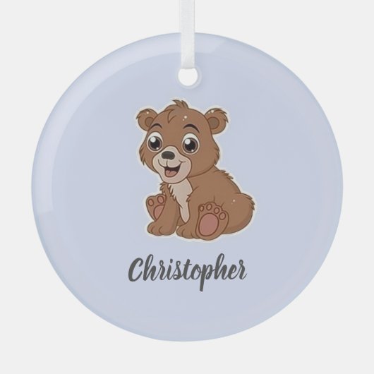 Schattig bruin beer blauw glas ornament (Voorkant)