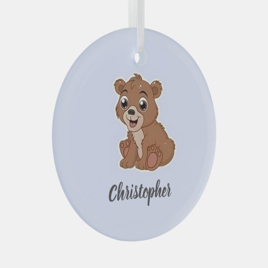 Schattig bruin beer blauw glas ornament (Voorkant Rechts)