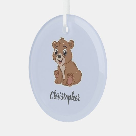 Schattig bruin beer blauw glas ornament (Voorkant links)