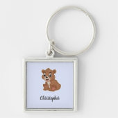Schattig bruin beer blauw sleutelhanger (Voorkant)