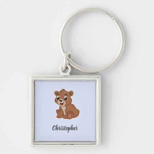 Schattig bruin beer blauw sleutelhanger (Voorkant)