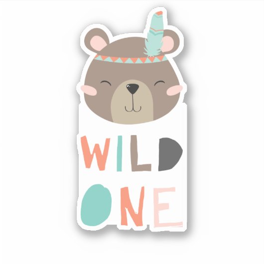 schattig bruin beer bos Wild Eén verjaardag op sta Sticker (Voorkant)