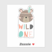 schattig bruin beer bos Wild Eén verjaardag op sta Sticker (Vel)