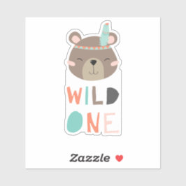 schattig bruin beer bos Wild Eén verjaardag op sta Sticker