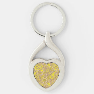Schattig bruin geel paisley motief sleutelhanger