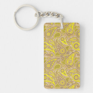 Schattig bruin geel paisley motief sleutelhanger