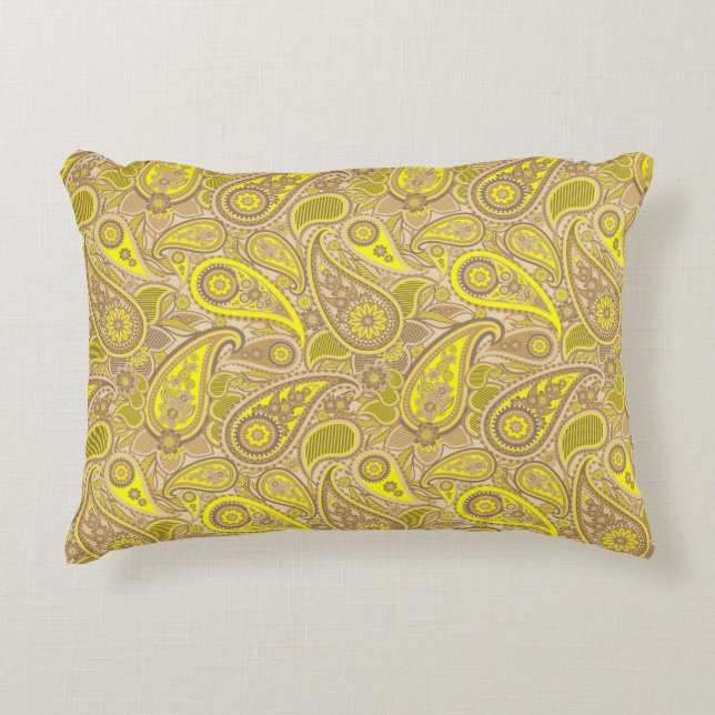 Schattig bruin geel paisley patroon accent kussen (Voorkant)