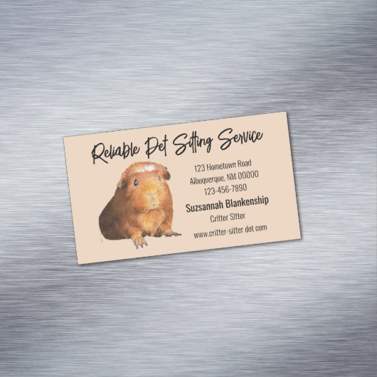 Schattig bruin Guinee Foto Pet Sitter Magnetisch Visitekaartje (Voorbeeld)