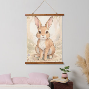 Schattig bruin konijn in een bos hangend wandkleed
