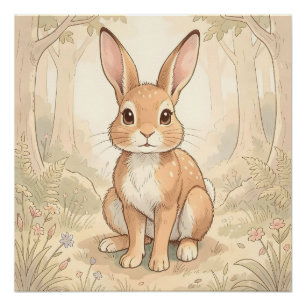 Schattig bruin konijn in een bos perfect poster