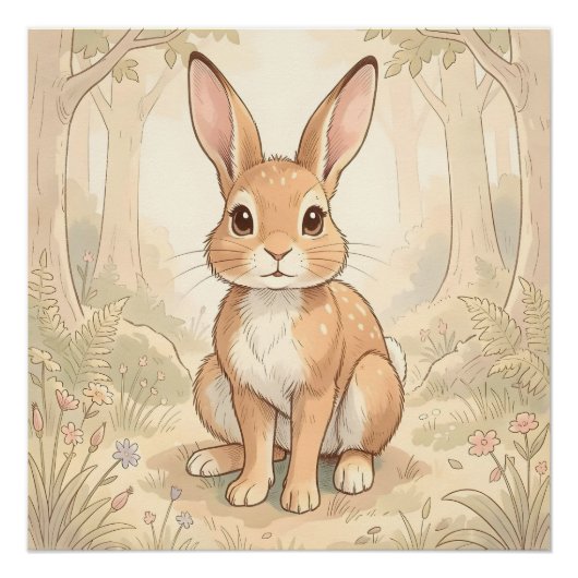 Schattig bruin konijn in een bos perfect poster (Voorkant)