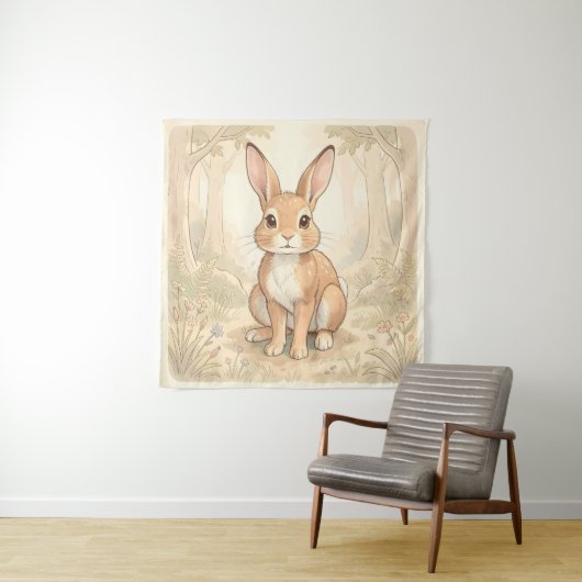 Schattig bruin konijn in een bos wandkleed (In situ)