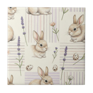 Schattig Bruin Konijn Kleurrijk Pastel Paasei Tegeltje