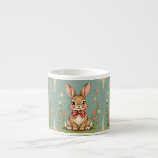 Schattig bruin konijn met vlinderdas espresso kop (Voorkant)